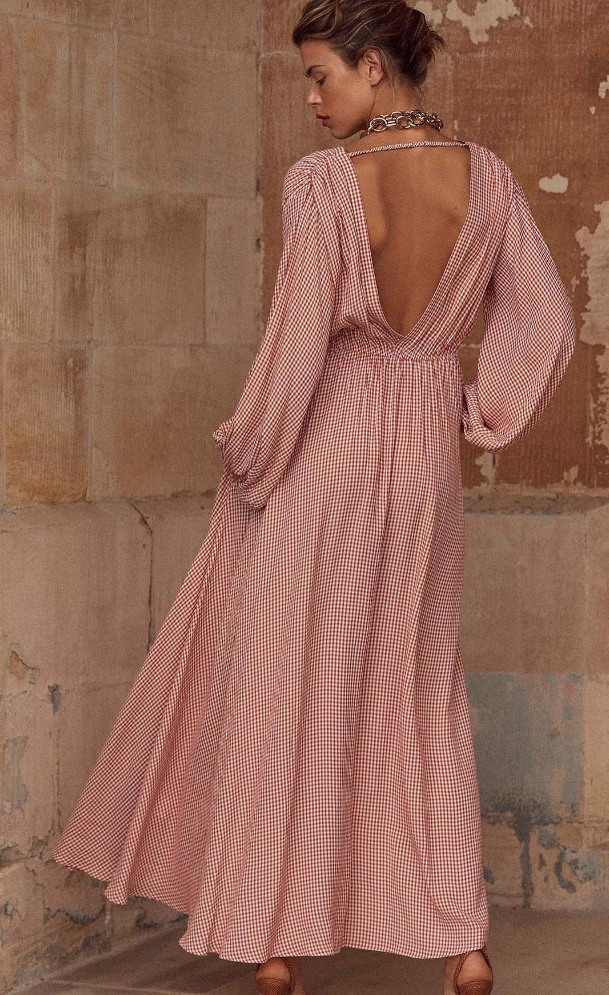 Gingham Low Back Dress - Size 8
