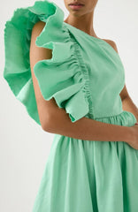 Bonjour Asymmetric Mini Dress - Marine Green - Size 10