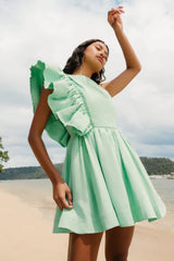 Bonjour Asymmetric Mini Dress - Marine Green - Size 10