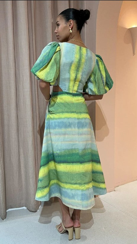 Temple Dress In Impressionist Stripe - Size 8
