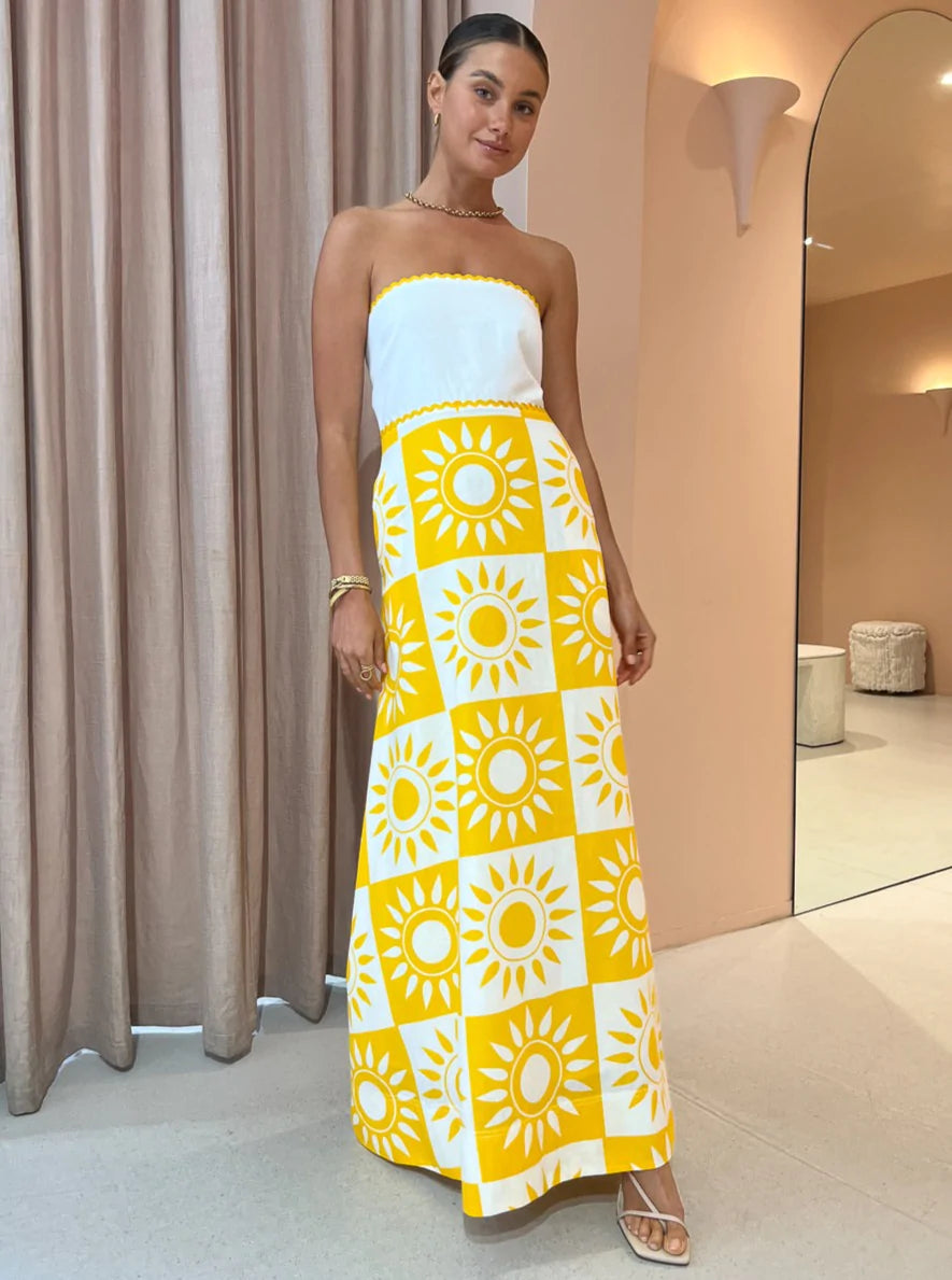Wavy Strapless Maxi Dress In Large Sol - Size 10