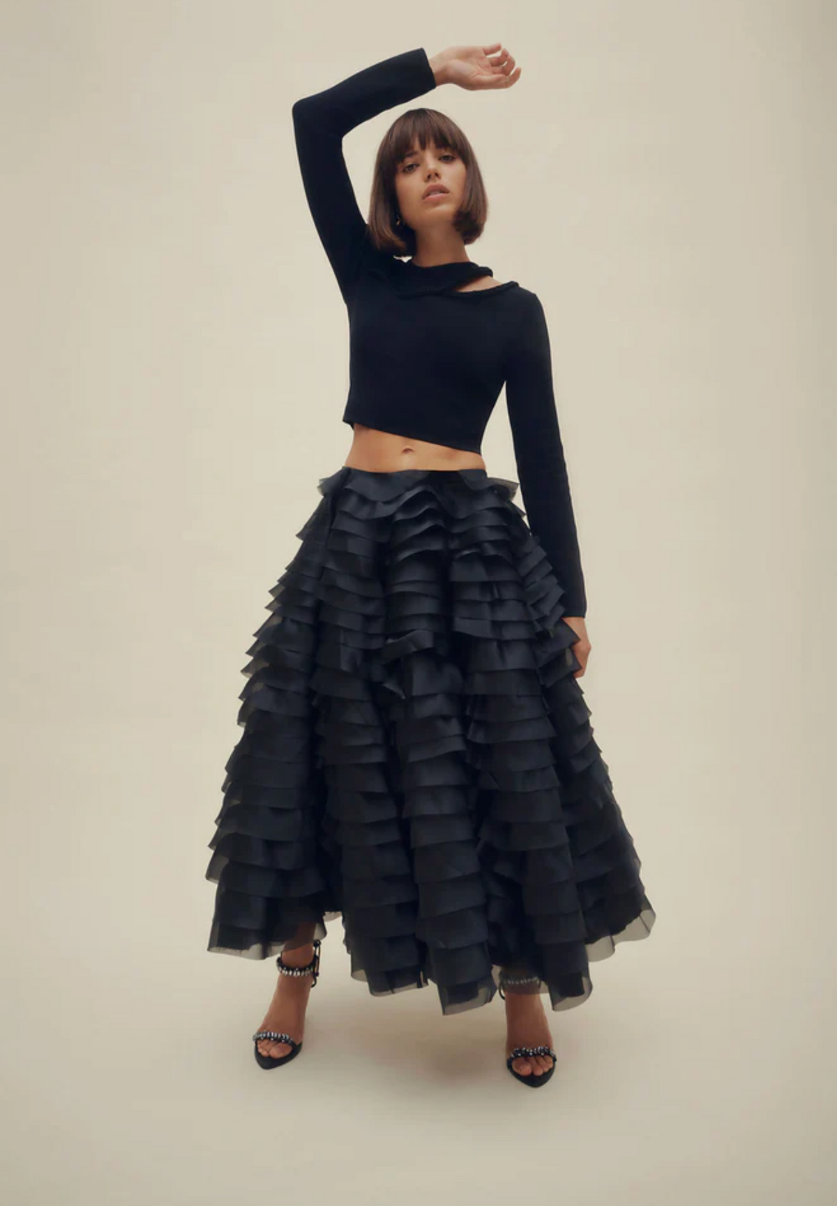 Amour Ruffle Midi Skirt & Cannes Braided Cut Out Top - Size M/8