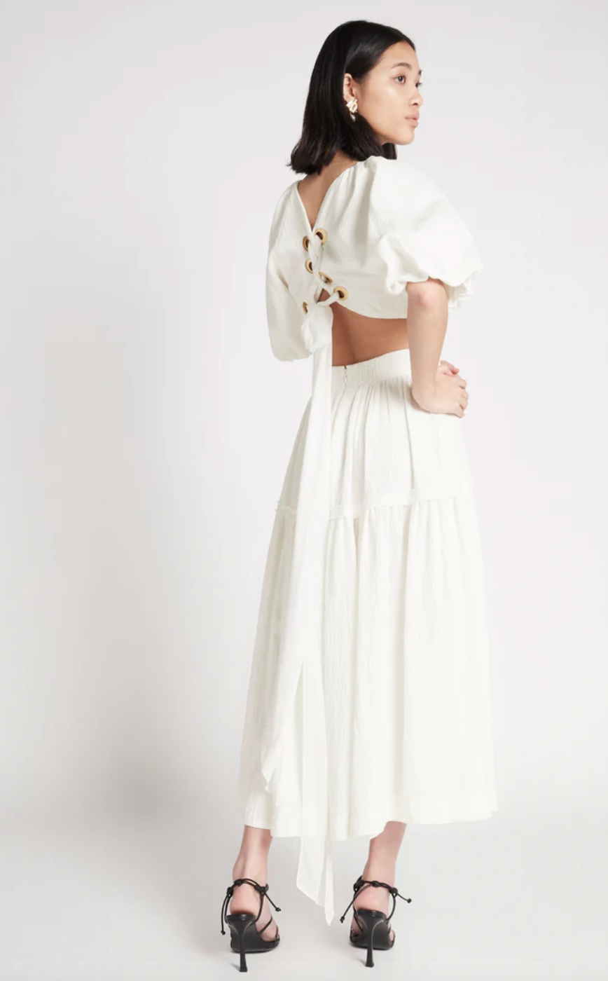 Admiration Gathered Midi Skirt & Lace Up Cropped Top Set - Size 10