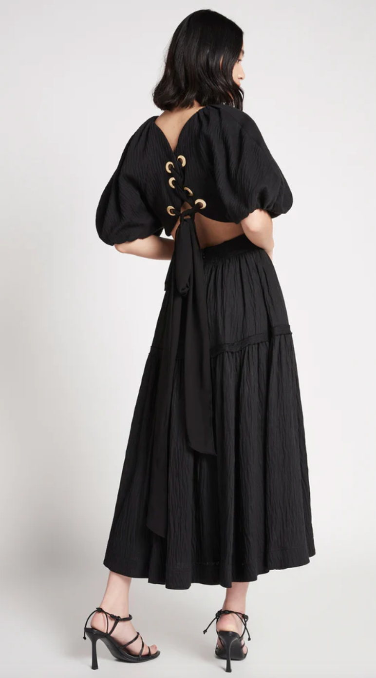 Admiration Gathered Midi Skirt & Lace Up Cropped Top Set - Size 10