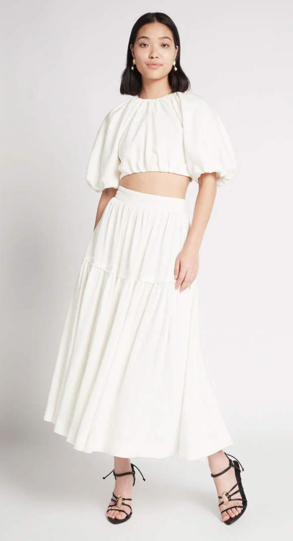 Admiration Gathered Midi Skirt & Lace Up Cropped Top Set - Size 10