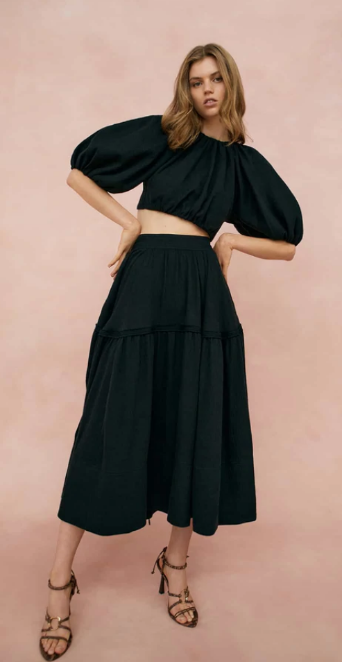 Admiration Gathered Midi Skirt & Lace Up Cropped Top Set - Size 10